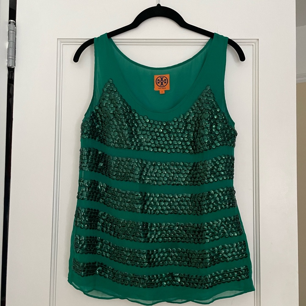 Tory Burch Emerald Sequin Tank Top